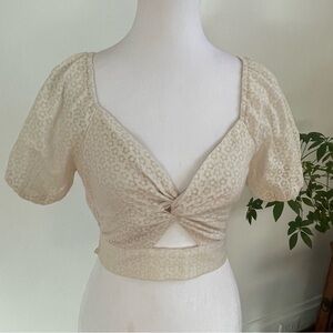 Le Lis Cream Twist-Front Crop Top